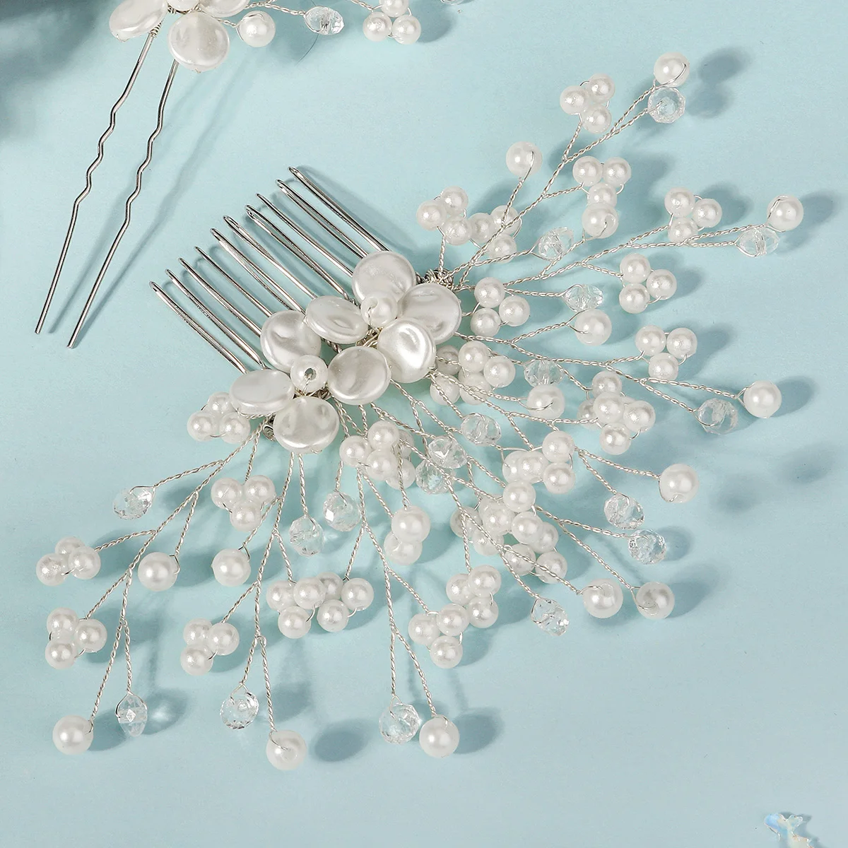 U-shaped Vintage Pearl and Rhinestone Hair Combs Set 3PK Accessory Pearl Stick Popular Handmade Fancy Wedding Hair Clips