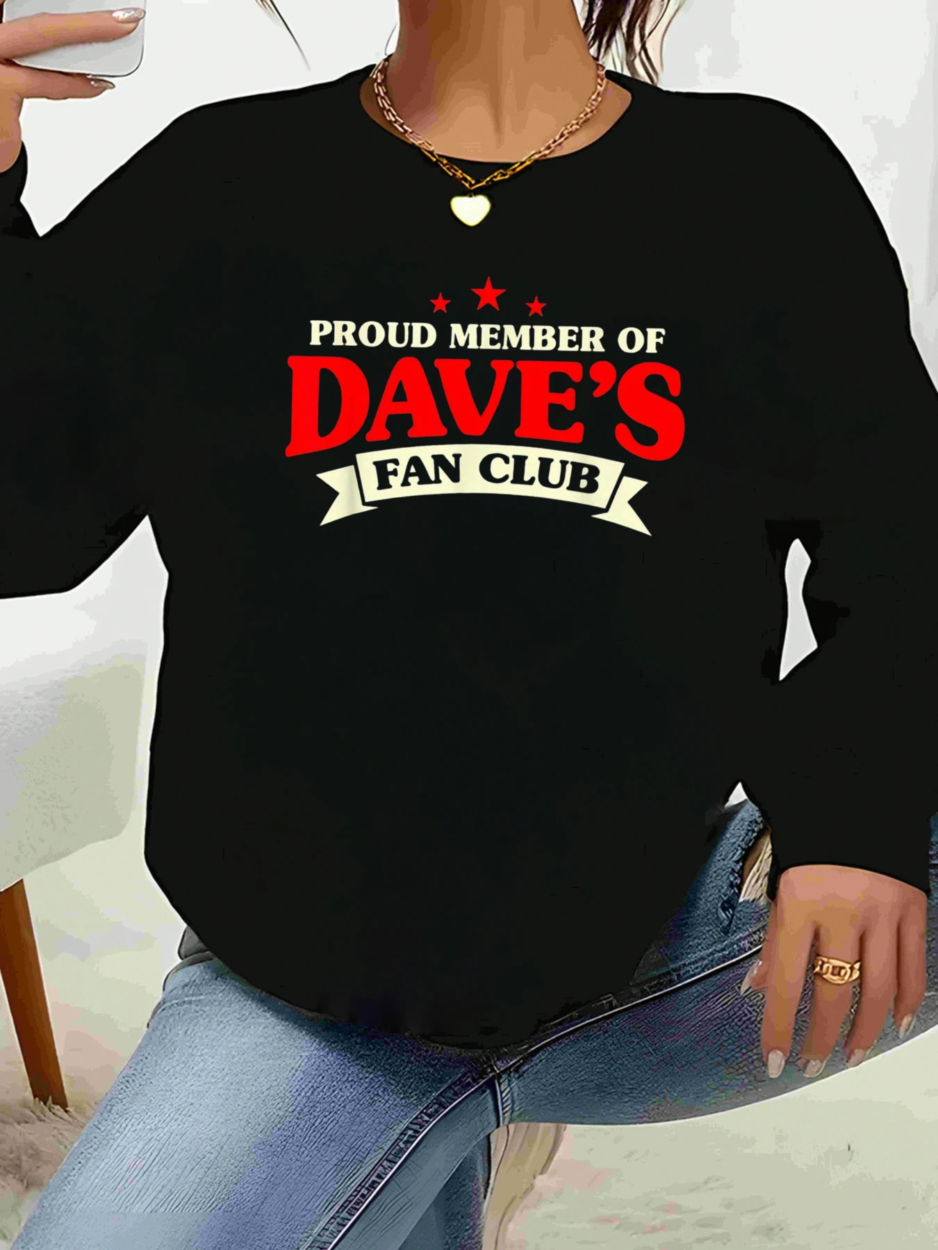 

Dave's Fan Club Футболка с длинными рукавами и принтом Повседневная одежда для женщин Повседневная одежда