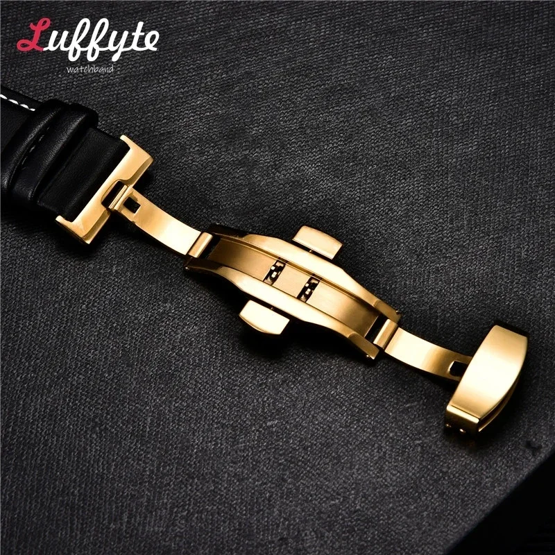 Leather Watchband 18mm 20mm 22mm 24mm Men Women Leather Watch Band with Automatic Butterfly Clasp Watch Strap