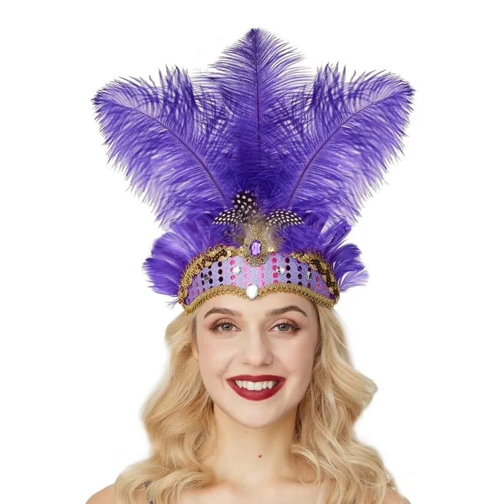 Neues Buntes Feder-Kopfschmuck Bühnen-Performance Dekoratives Showgirl-Stirnband Brasilianisches Karnevals-Haarband für Karneval-Veranstaltungen – Detail 4