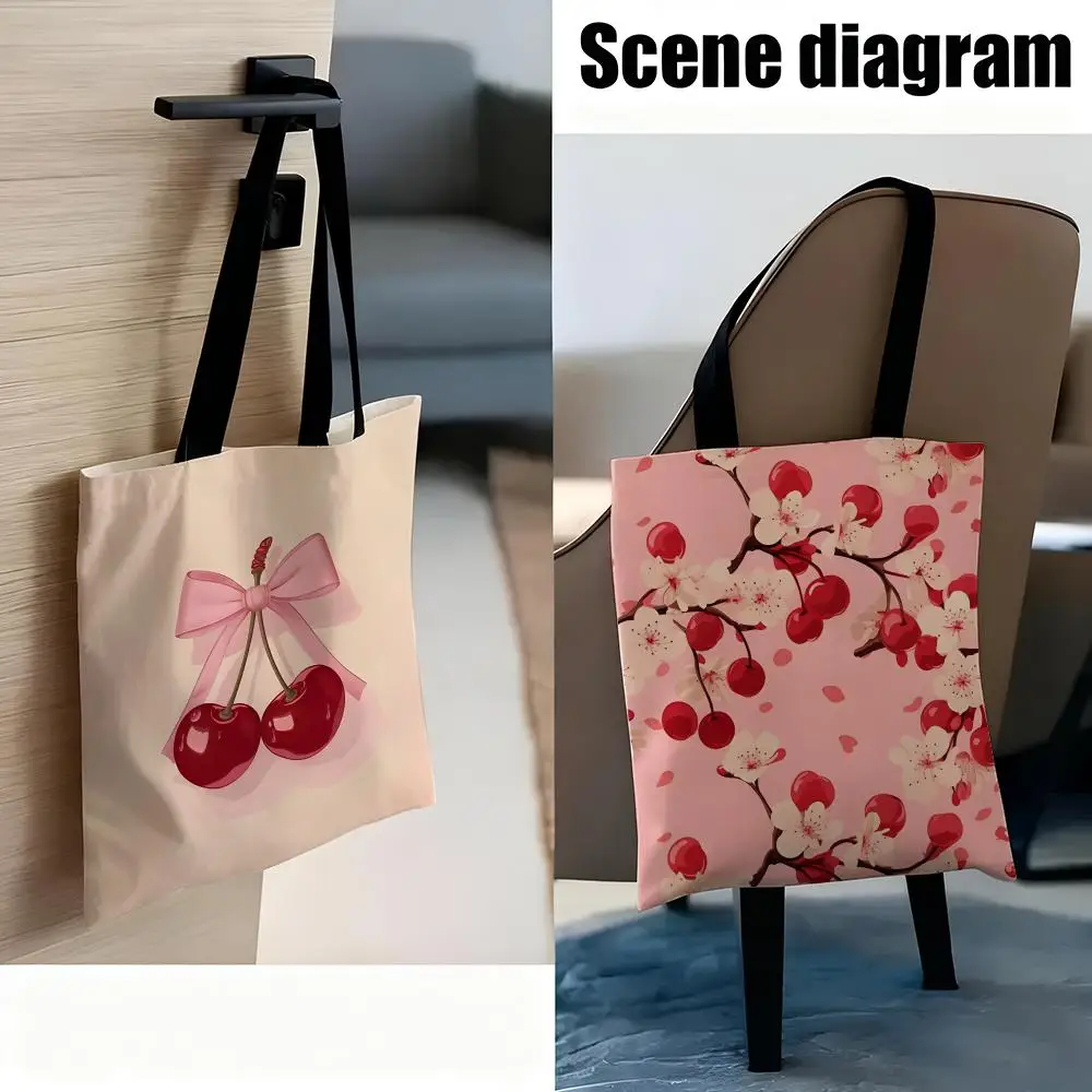 عيد الحب جديد عصري ريترو القلب الكرز تخزين أكياس خفيفة الوزن قماش الكتف المتسوق المألوف ايكو متعددة الاستخدام حمل مع La #2