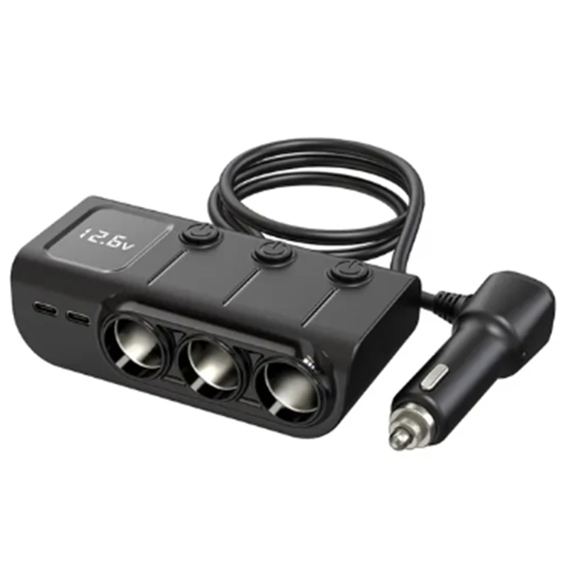 

Car Charger Socket Splitter 3 Type-C PD 36W 3 USB Fast Charging Switch 120W High Power Adapter Easy Install Easy To Use