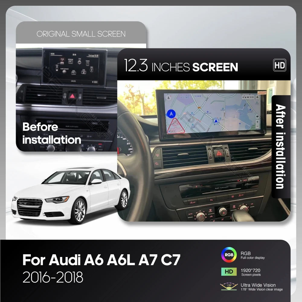 12.3 inches Car Multimedia Video Player For Audi A6 A7 C7 2012-2018 GPS Navigation Android13 Radio stereo Carplay 4G 360Camera