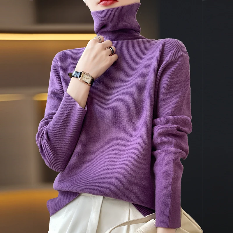 2024 Autumn/Winter Women\'s Cashmere Sweater, Women\'s High Collar Pullover, Warm Loose Knitted Thick Sweater, Jacket Top