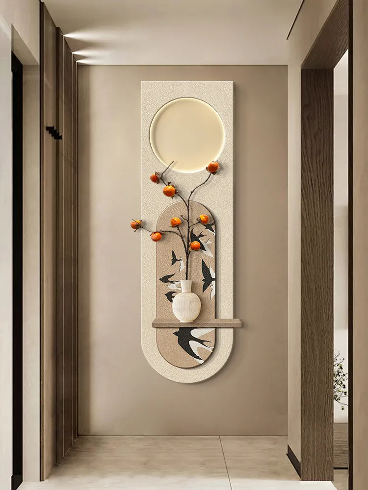 Abstract Sandstone Texture Green Plant Hanging Painting Ancient Style Mural lamp American Retro Entrance Decoration Painting