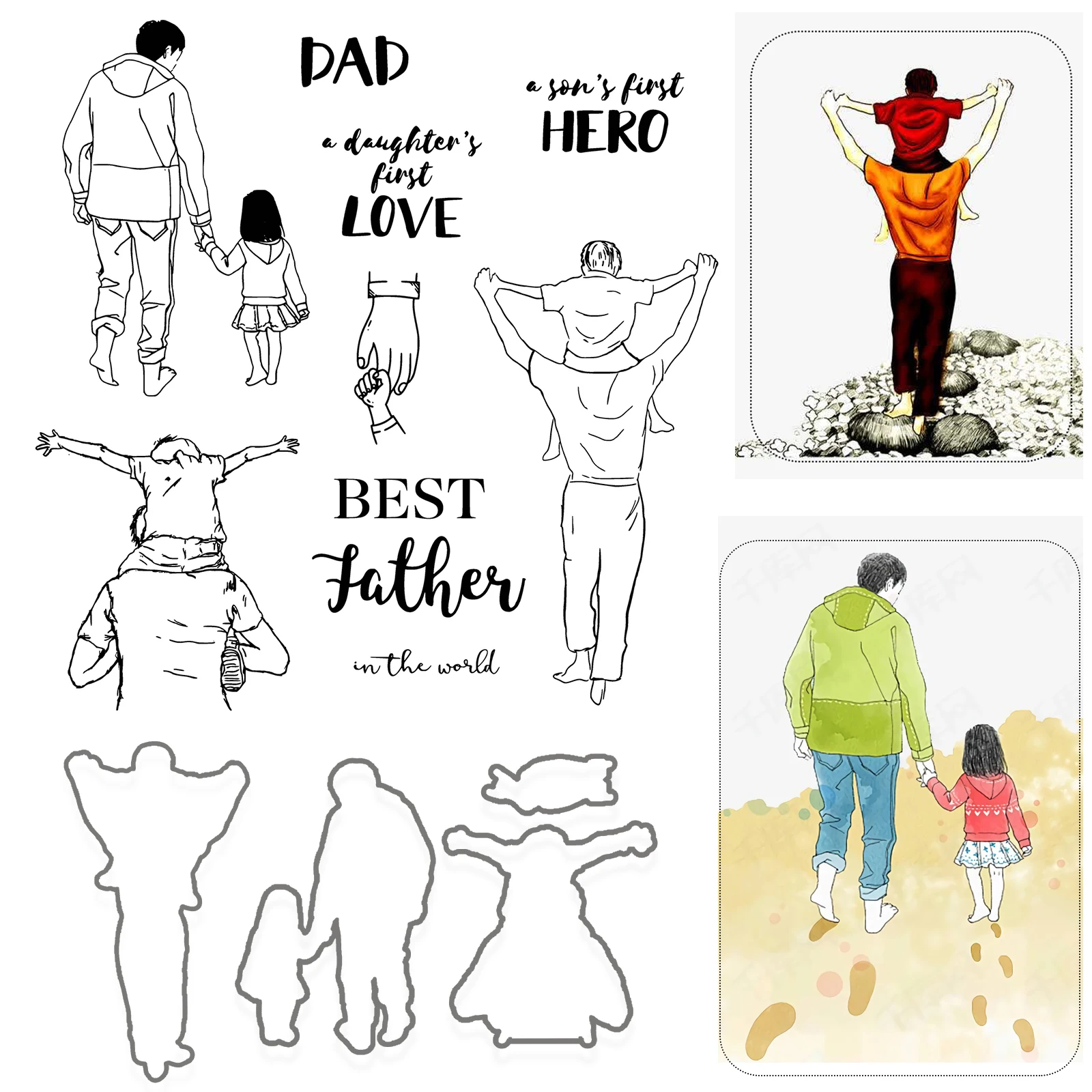 Holding Hands Father|Father's Day Cutting Dies and Stamps For DIY Scrapbooking/Card Making/Album Decorative Fun Crafts Cut Die