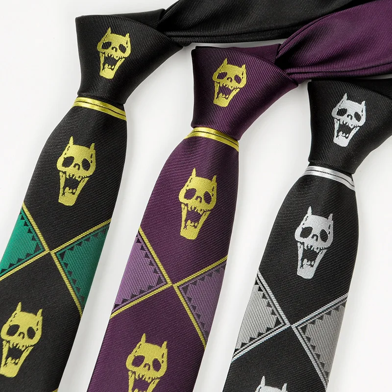 

Anime Catoon JoJo Tie Halloween Cosplay Costume Accessories KILLER QUEEN Skull Heavens Door Holiday Men Women Grey Necktie