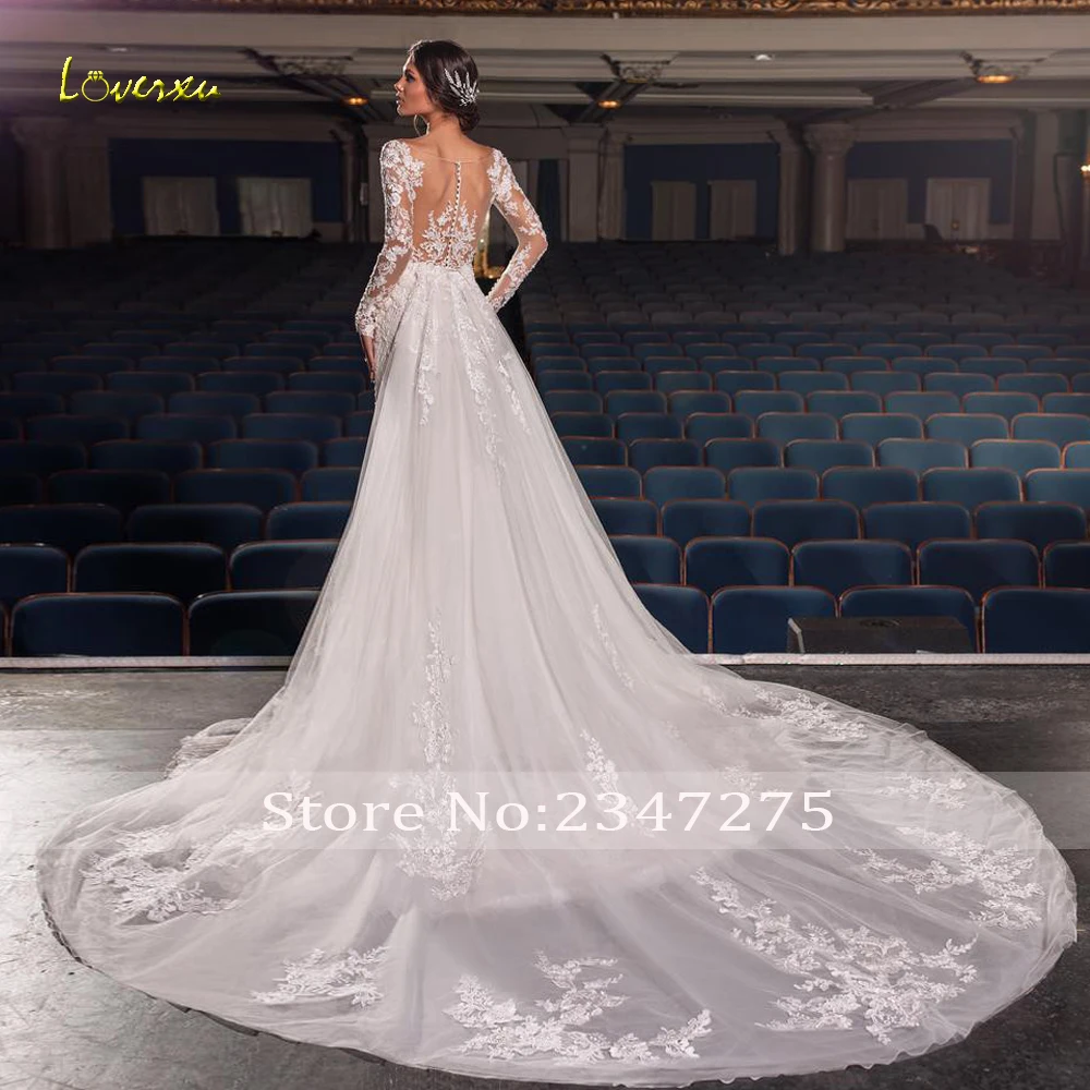 Loverxu Mermaid Wedding Dresses Scalloped Long Sleeve Vestido De Novia Lace Embroidery 2 In 1 Glamorous Custom Made Bridal Gown