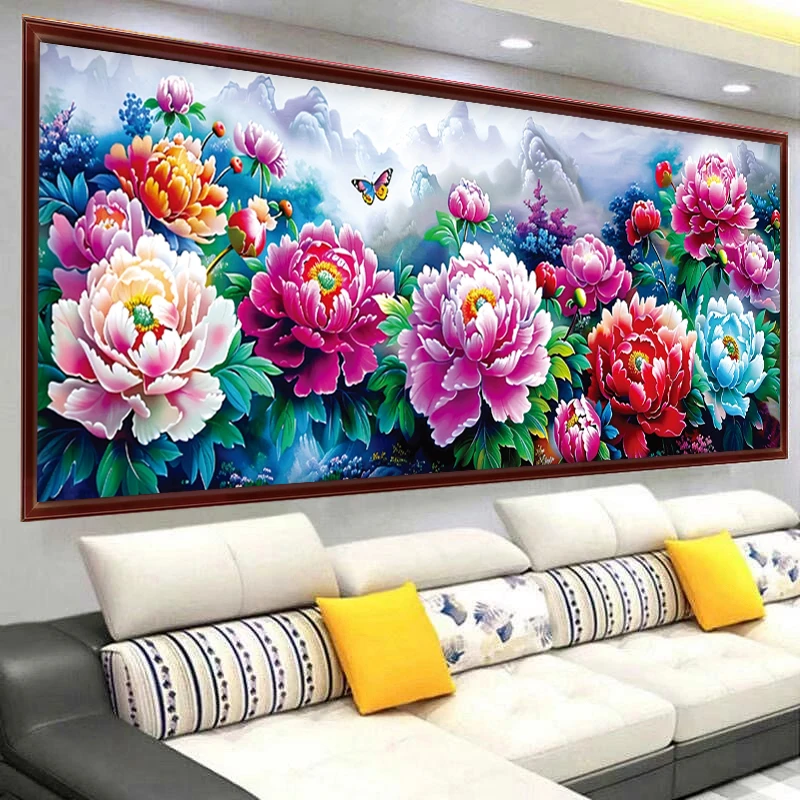 

Новинка 2025: Набор для вышивания крестиком Monaa, большой размер, 54 цвета, в стиле «Новый китайский национальный цвет», с цветком пиона «Тяньсян» для гостиной