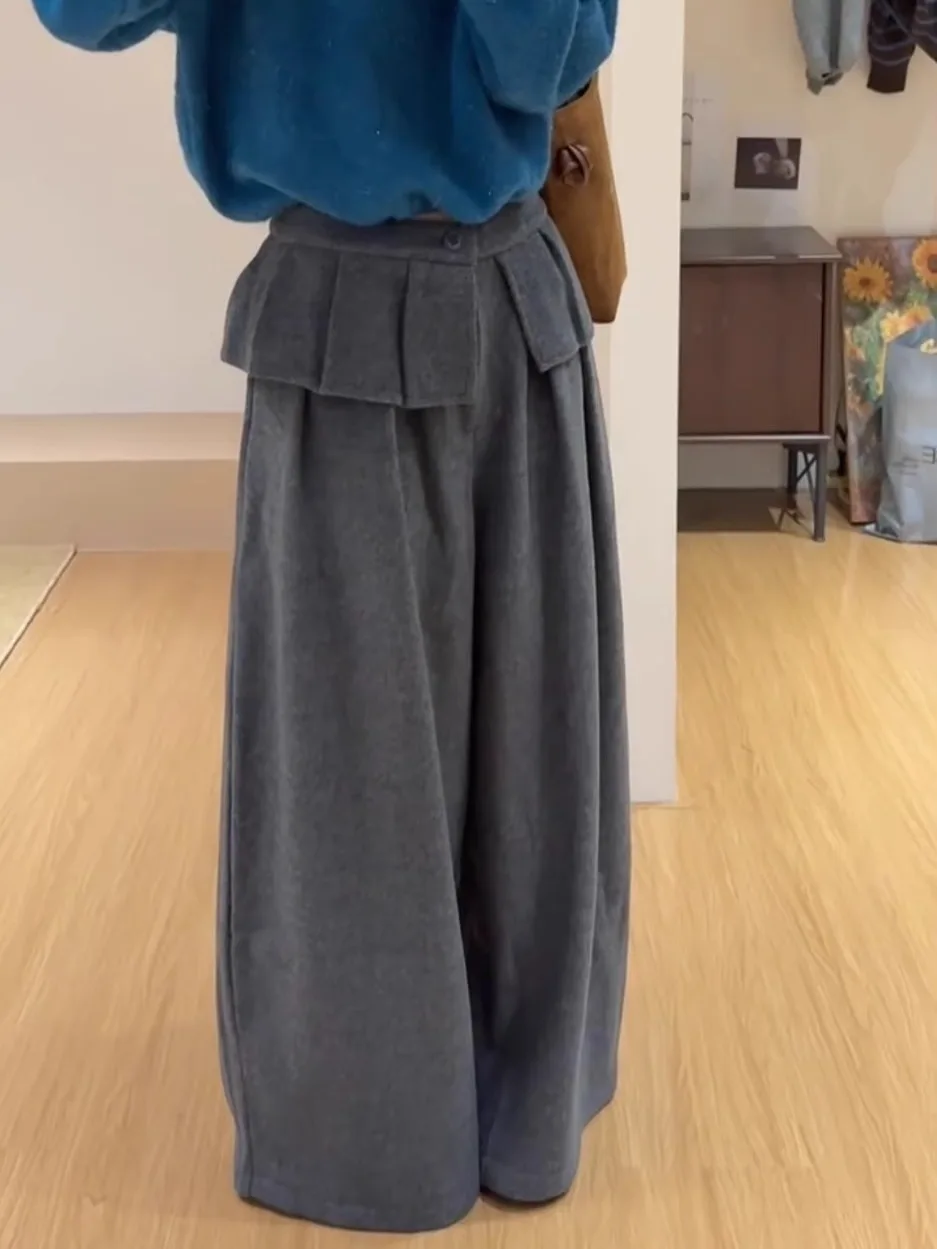 

Утепленные шерстяные брюки-палаццо женские, повседневные, с высокой талией, в стиле пэчворк, осенне-зимние, модные, прямые брюки