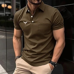 100% Polyester Men Summer Short Sleeve Casual Polo Shirt Men Slim Fit Sport Pocket Stitching Polo Shirt Men Turn-down Collar Top