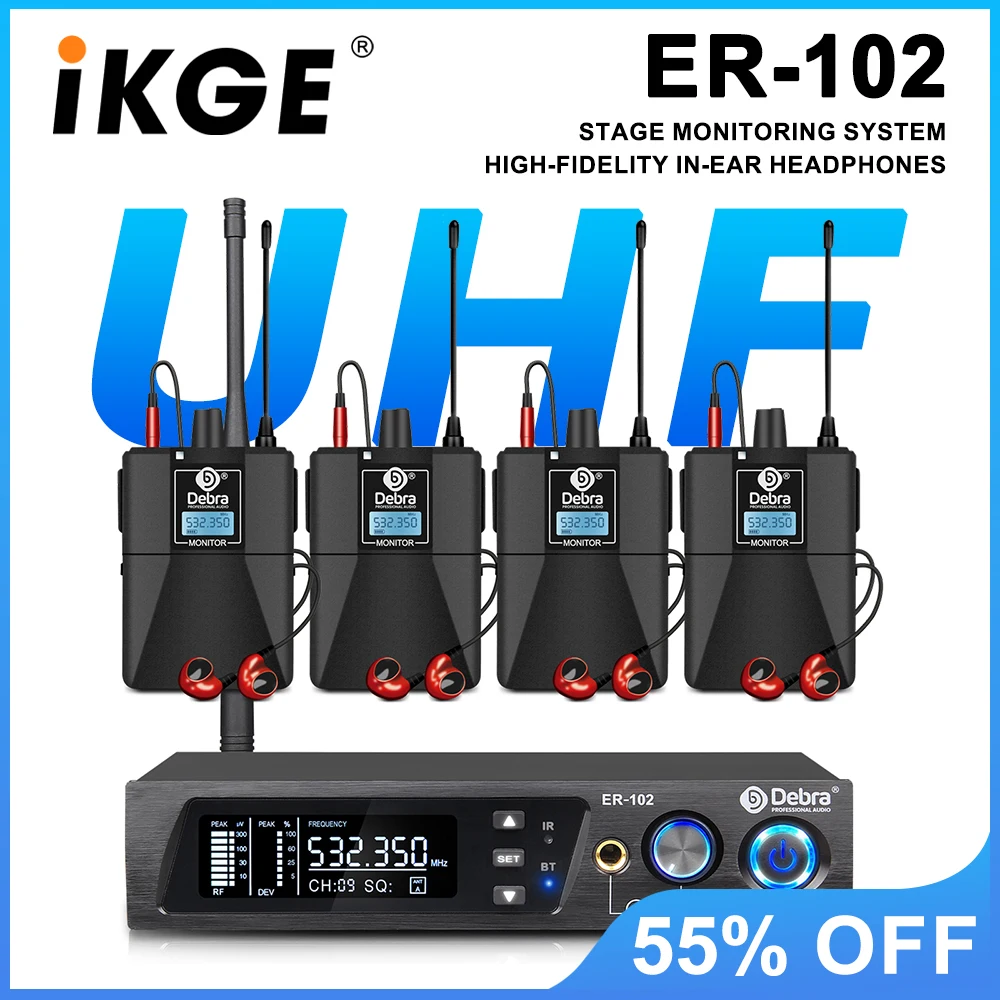 

Беспроводная внутриканальная система мониторинга IKGE ER-102 UHF с поддержкой Bluetooth 5,0 для выступлений на сцене, записи, группы, барабанщика, церковной речи