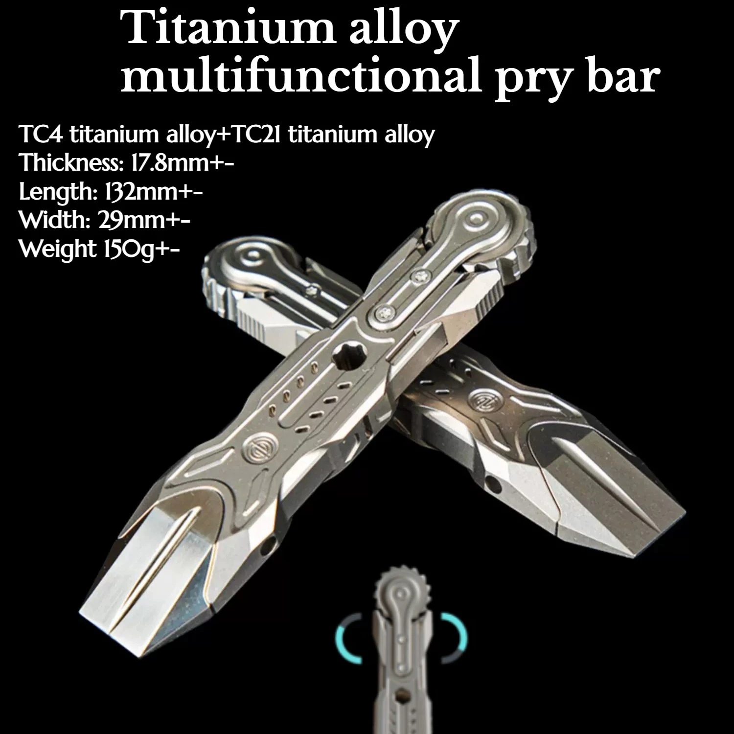 TC4/TC21 Titanium Alloy Multifunctional Pry Bar Portable Outdoor EDC Emergency Self-defense Tool
