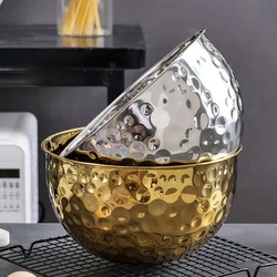 New Stainless Steel Hammer Point Fruit Bowl Salad Plate Egg Pot Thickened Baking Mixing Cooking Bowl Creative Decoration Bar KTV