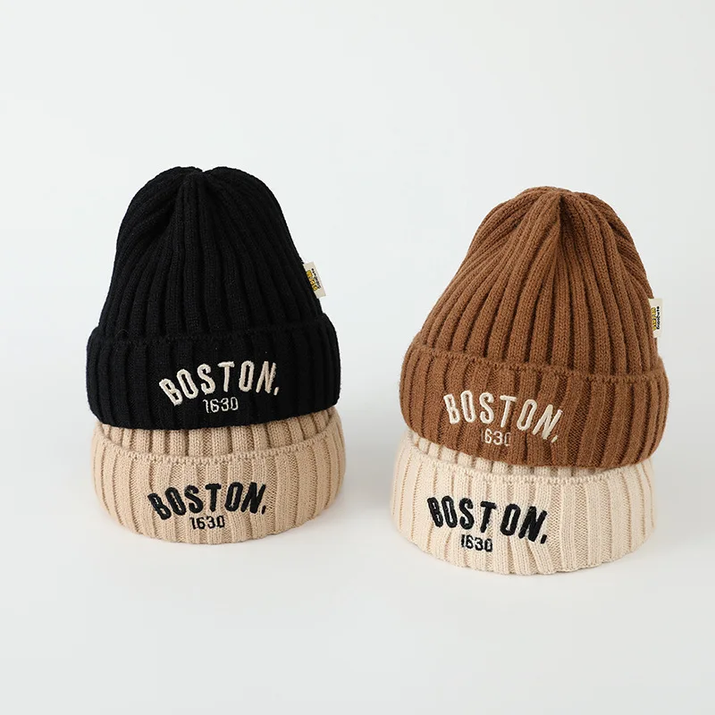 Children\'s Hat BOSTON Letter Kids Knitted Hats For Boy Girl Baby Baby Winter Warm Wool Cap Toddler Unisex Beanies Caps 2 3 6 Y