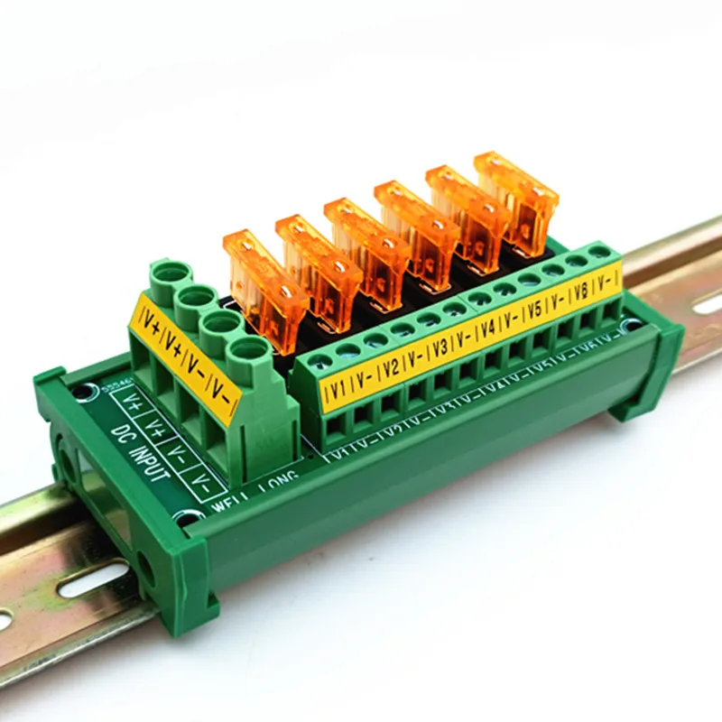 6 Position DIN Rail Mount DC Power Fuse Distribution Strip Module