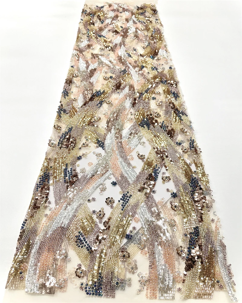

Sinya African Beaded Lace Bridal Fabrics Luxury High Quality French Beads Nigerian Sequins Tulle Material For Wedding Party