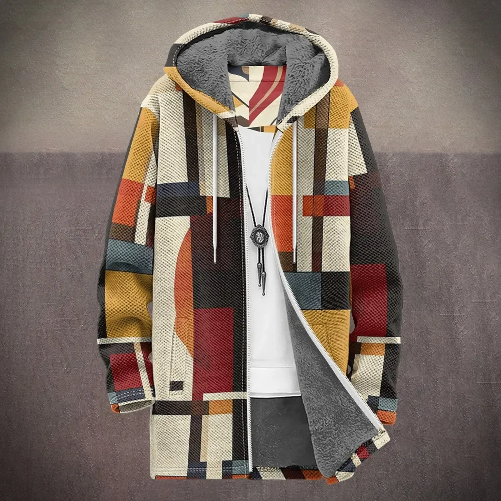 

Мужские куртки, пальто, флисовые кардиганы с геометрическим принтом Gecko Art Graphics, плюшевая толстая зимняя повседневная уличная одежда, одежда больших размеров