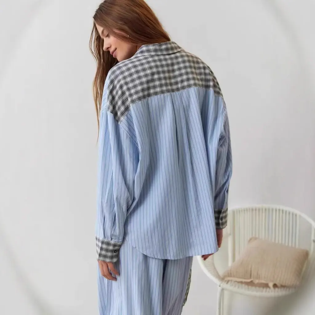 Camicia a quadri da donna Pigiama Set Manica lunga Abbigliamento casual per la casa Collezione autunnale di