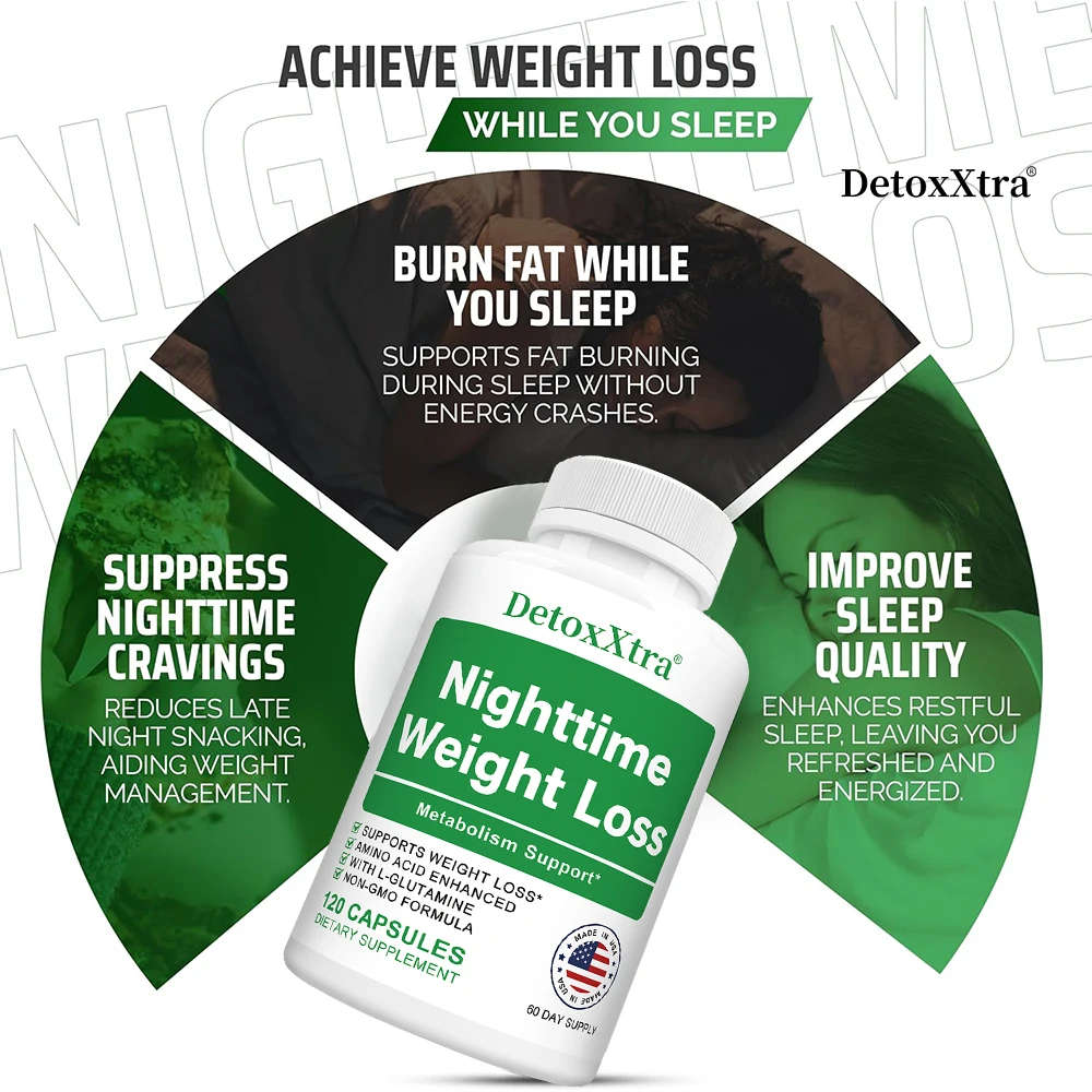 Nighttime Fat Burner Capsules, Muscle Recovery, Appetite Suppressant, Metabolism Booster, Relaxation & Restful Sleep Support