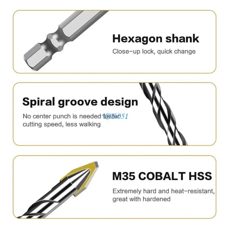 E15A Set Of 4 Hard Alloy Offset Drill Bits With Hexagonal Handle For Various Materials