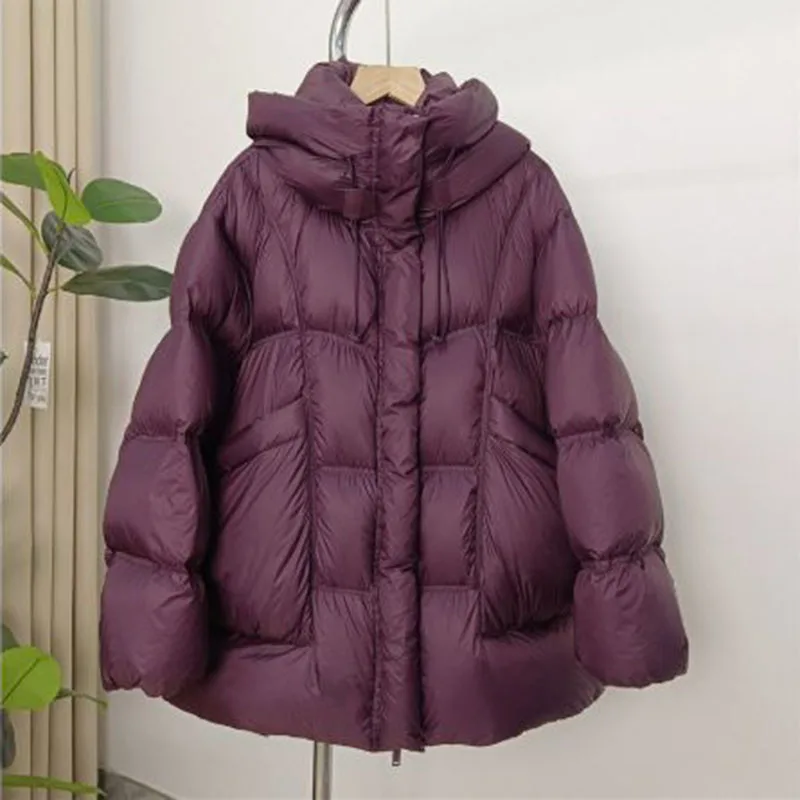 2025 New Winter Warm Hooded Thick White Duck Down Leisure Women Down Jacket Solid Color Coat Parker Loose Women Down Jacket H439