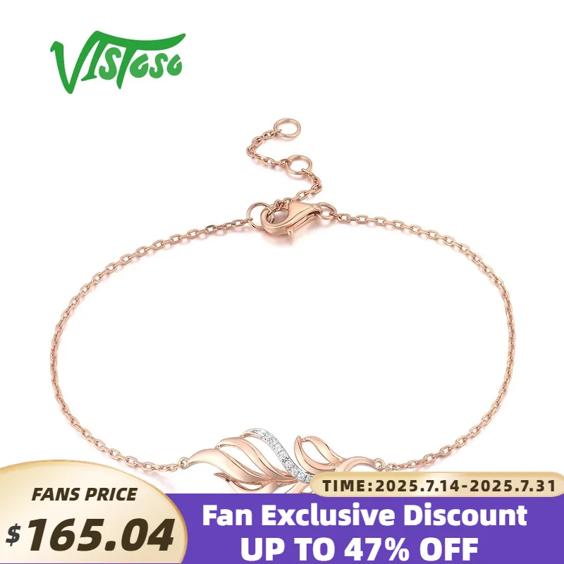 

VISTOSO Genuine 14K Rose Gold Bracelet For Women Diamond Leaves Plant Bracelet Adjustable Trendy Party Gifts Fine Jewelry