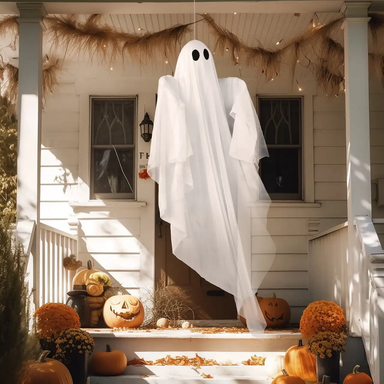 ジョイフィー 47インチ ハロウィン 屋外吊り下げゴーストデコレーション 白いゴーストを温白色の不気味な光で点灯 ハロウィンパーティー用