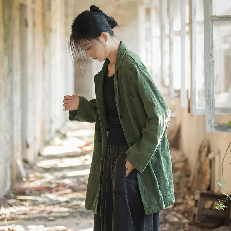

Cotton and linen women's clothing new ramie fried color old top suit improved literary casual jacket fashionable versatile simpl