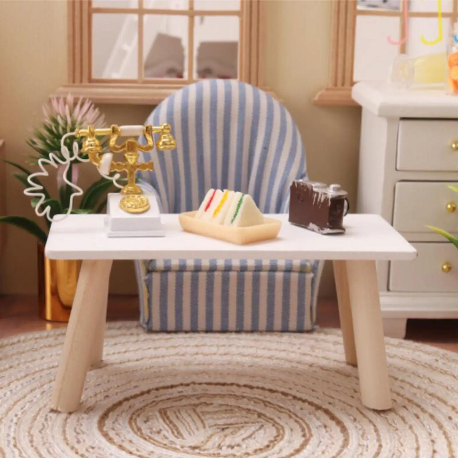 

Simple Design Wooden Miniature End Table Desk Handmade Tea Table :12 Scale Dollhouse Living Room Furniture Set