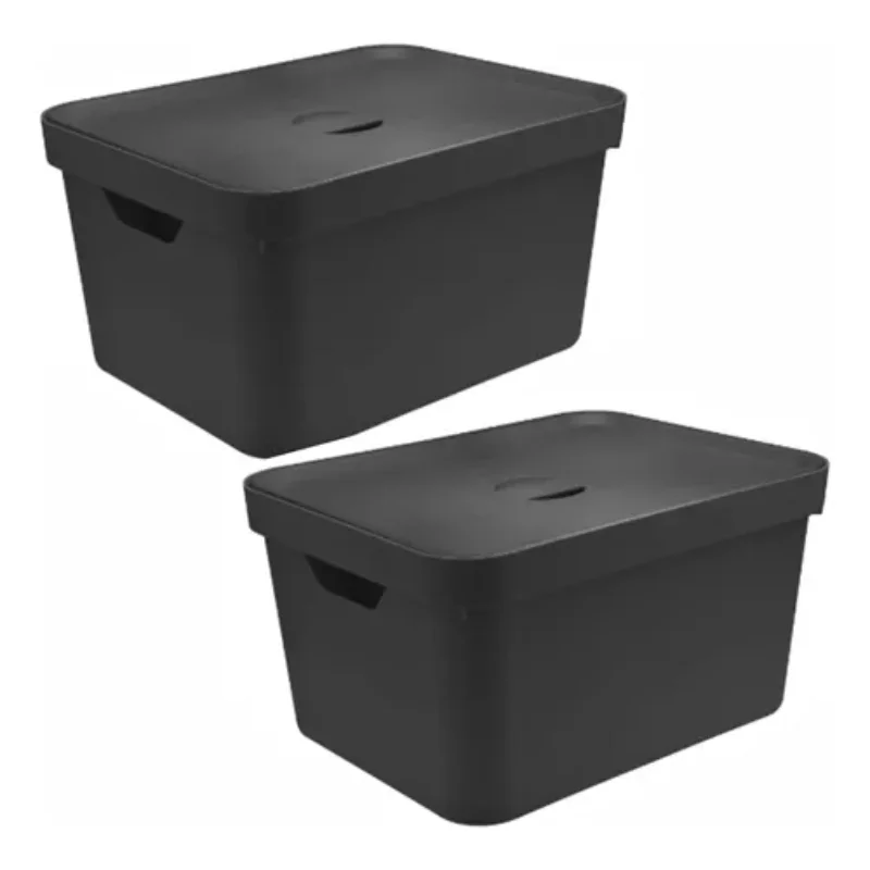 

2 Cx Cube 32 Lt C/ Lid 46x36x24,5cm Black - Or Boxes, Boxes and Baskets Decorative Boxes