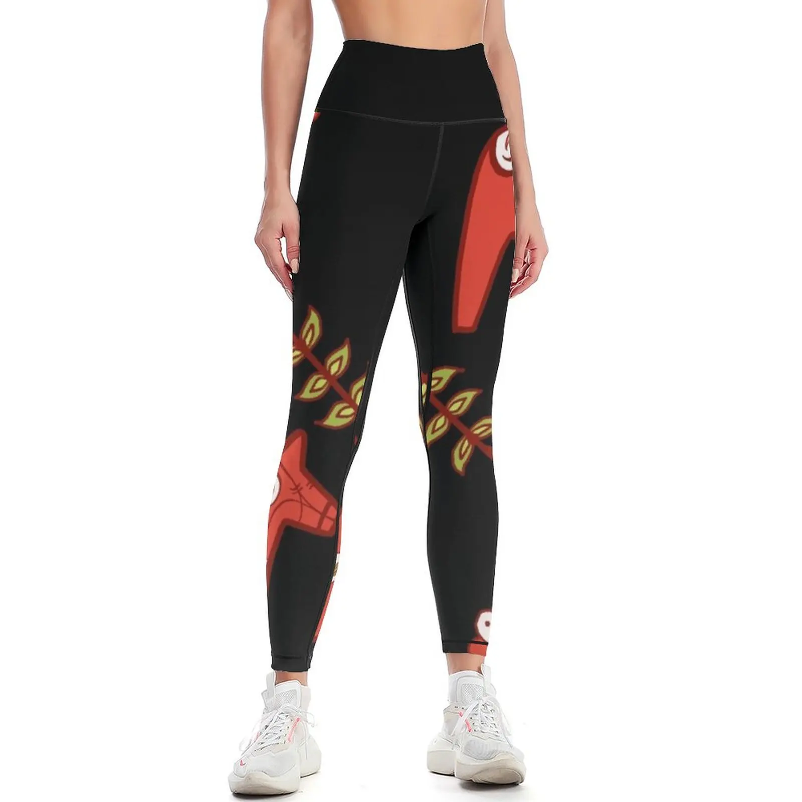 Dala Horse on Black Leggings sports tennis for sports woman gym Womens Leggings