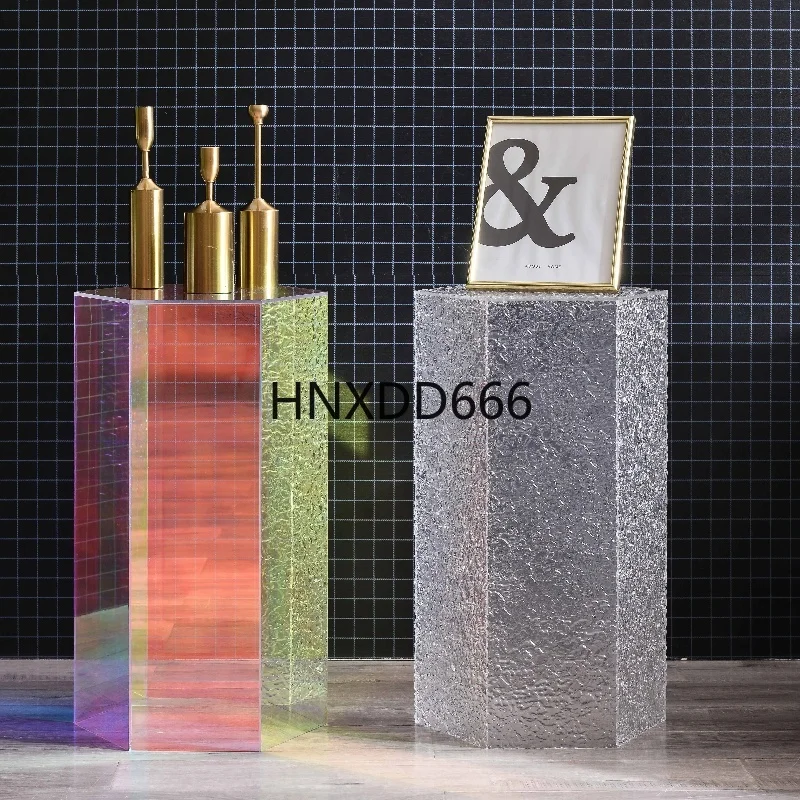 

Acrylic transparent stone pattern display table colorful platform combination