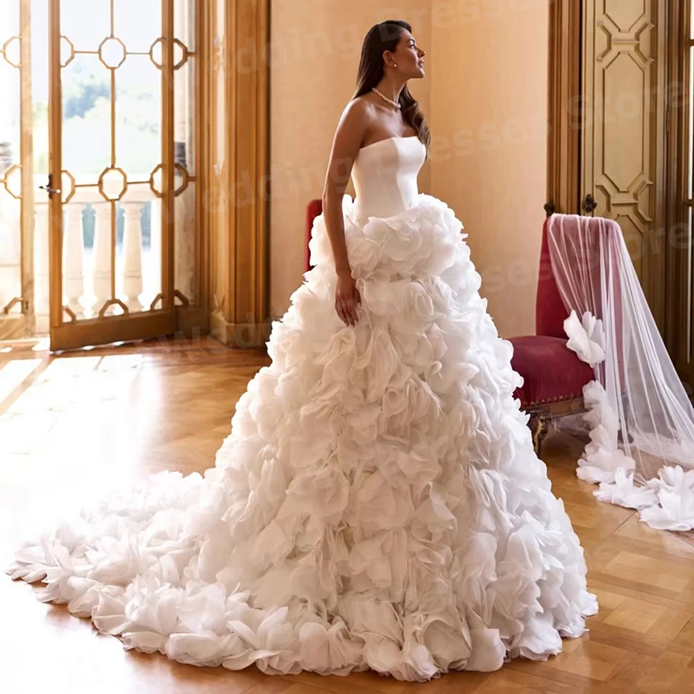 فساتين زفاف فاخرة على شكل حرف A للنساء بدون حمالات فساتين زفاف فيستدو دي نوفيا بدون أكمام بدون ظهر فساتين عروس مخصصة رداء دي ماري