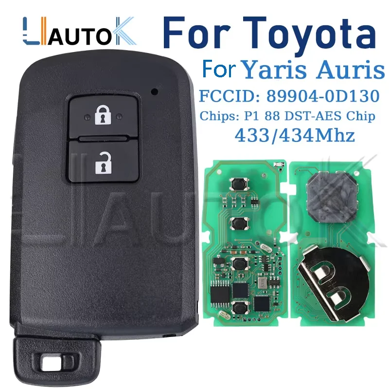 

Автоматический умный дистанционный ключ от автомобиля для Toyota Yaris Auris, 2 кнопки BA7EQ P1 88 DST-AES чип, 433 МГц, дистанционный ключ 89904-0D130, запуск