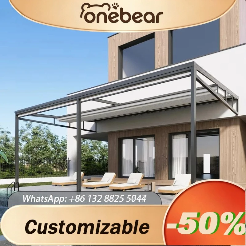 Any Size Custom Rustproof Aluminum Remote Motorized Retractable Pergola Durable Windproof Waterproof Patio Canopy