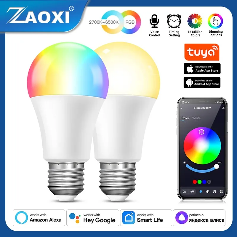 

ZAOXI Tuya WIFI Bluetooth Smart Light Bulbs 9W LED E27 RGB Lamp Support Alexa Alice Smartthings Google Assistant Voice Control