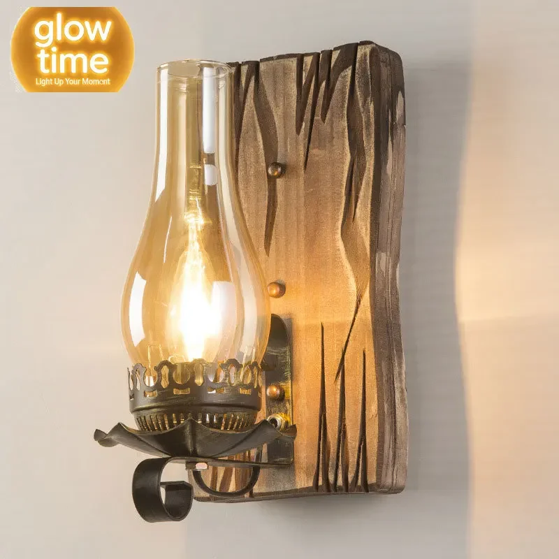 American Vintage Wooden Wall light Restaurant Coffee Shop Bar Counter Walllight Loft Industrial Glass Wall Sconces