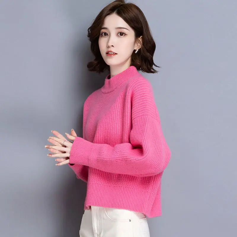 

Women's Solid Thick Knit Base Layer Bat Sleeve Short Pullover Sweater Autumn Winter Tops