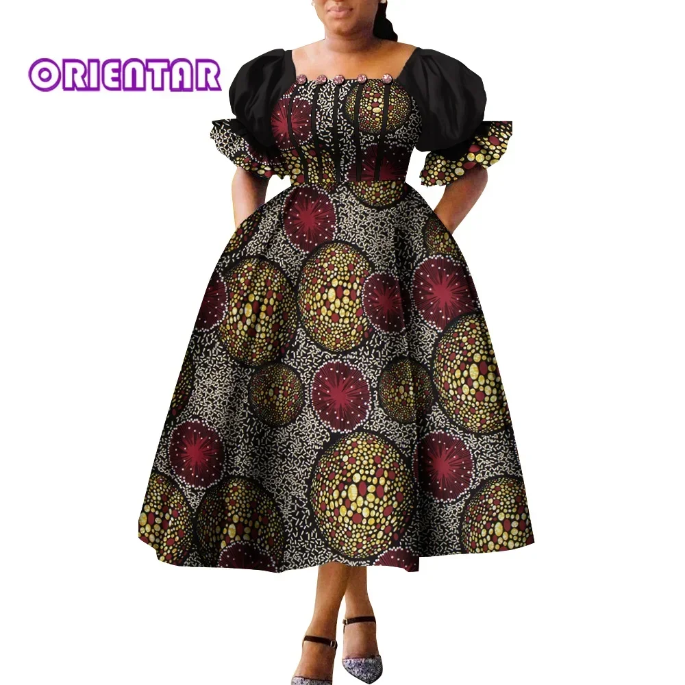 African Style Dresses for Women Puff Sleeve High Waist Gowns Ankara African Dress Princess Dress Robe Africaine Femme WY9970