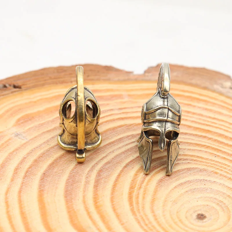 Brass Spartan Helmet Paracord Rope Beads Pendant Outdoor EDC Tool Flashlight Lanyard Hanging Jewelry DIY Bracelet Bead Accessory