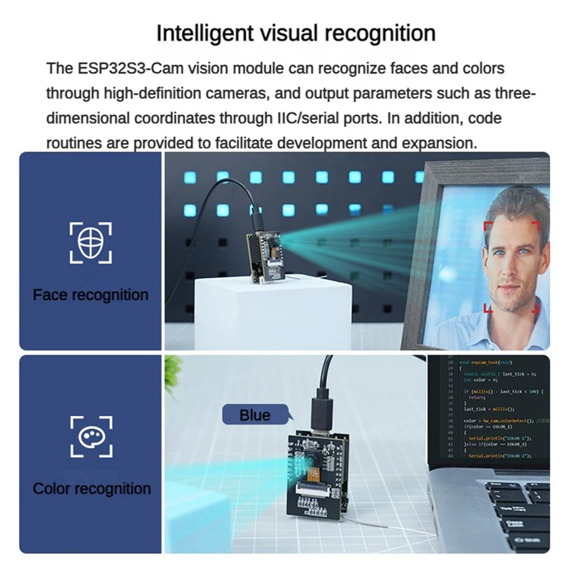 ABSU ESP32-S3 Wifi Camera Module AI Vision Module Support Wifi Video Transmission Face And Color Recognition Dual-Mode Kit
