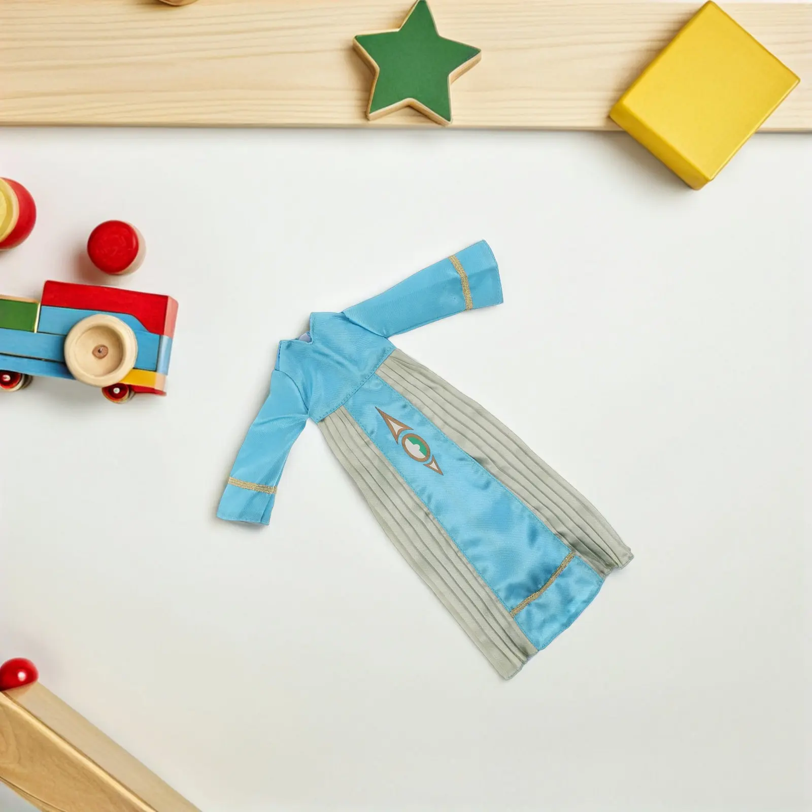 4-delige islamitische garderobeset voor 11 inch baby blauwe thobe-outfit bescheiden Arabische culturele verkleedkleding rollenspel cadeau