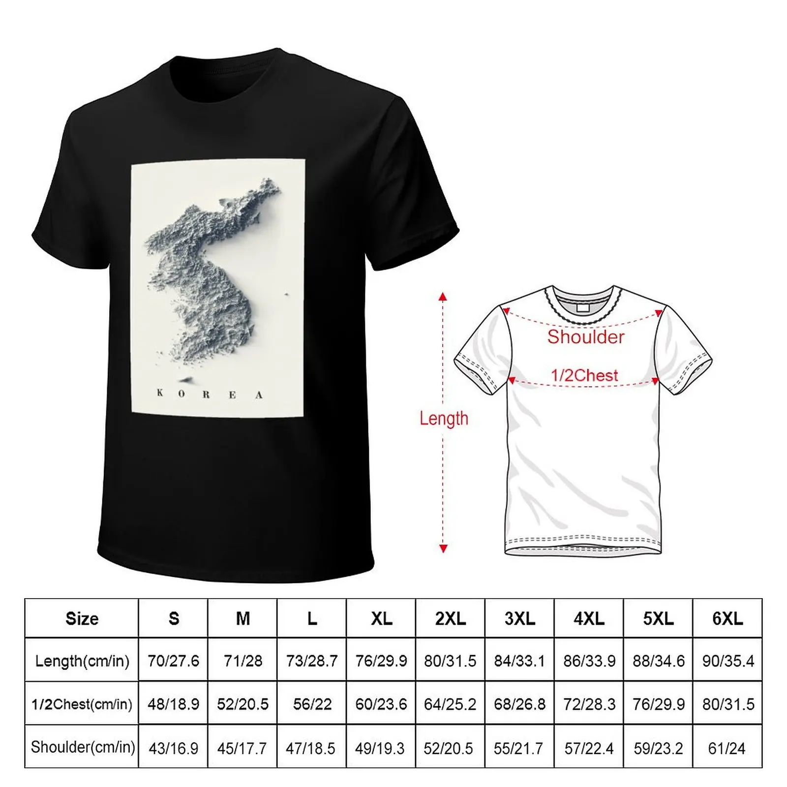 North and South Koreas Relief Map 3D digitally-rendered T-Shirt man t shirts for men casual T-Shirt