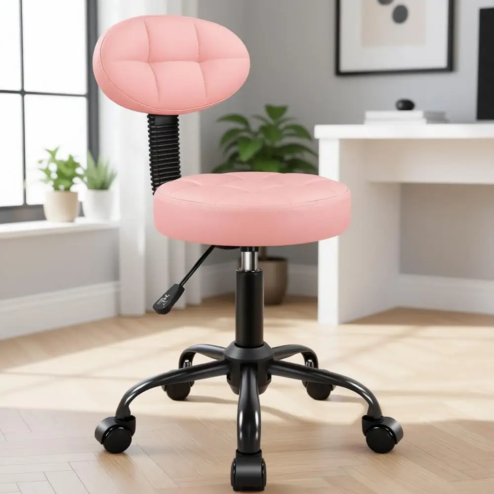 

Height-Adjustable Swivel Stool with Wheels for Home Massage and Work, Pink