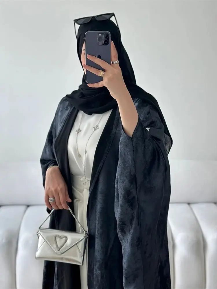 Kimono abierto de satén brillante para mujer, Abaya de lujo, Abayas musulmanas, Kaftan vestido, ropa islámica, Ramadán Eid, Dubai, 2024