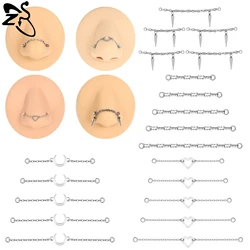 ZS 1 Piece Stainless Steel Nose Chain 32MM-50MM Bridge Piercing Sharp Cone Tassel Dangle Nostril Piercings Jewellery Accessories