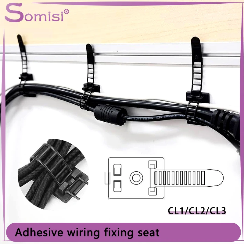 

CL-1 CL-2 CL-3 Cable Clips Self Adhesive Mount Wire Clamps Line Tie Fixed Adjustable Fasten Organizer Holder White Black 10pcs