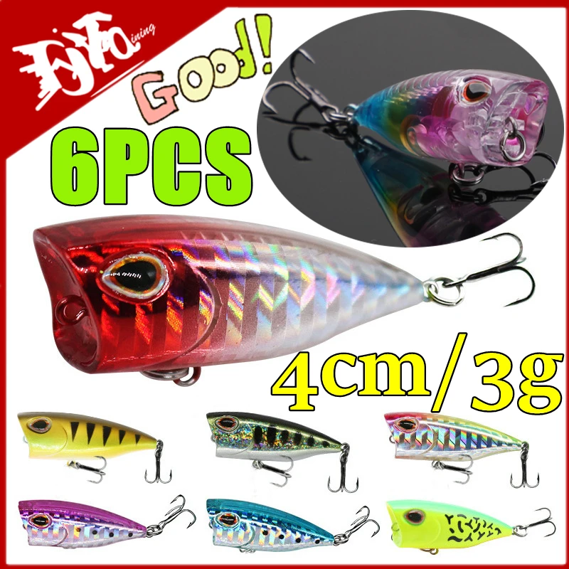 6/1PC Mini Popper Fishing Lures 4cm 3g Topwater Wobblers Poper for Bass Pike 3D Eyes Crankbaits Swimbaits Pesca Fishing Tackle