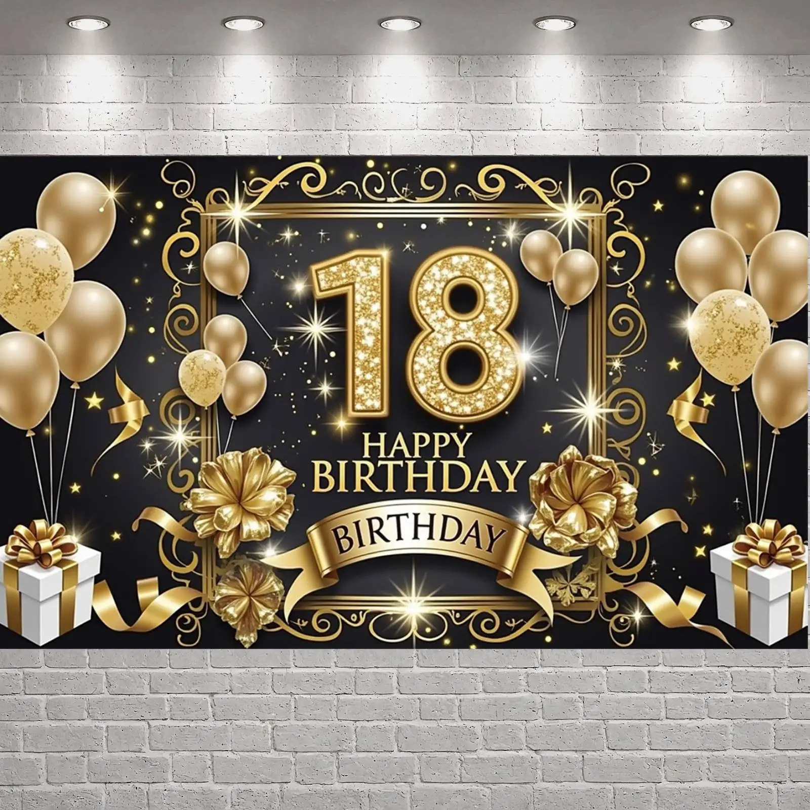 18th Birthday Banner - Luxurious Golden Colorful Background - Multi Functional Decoration for Indoor and Outdoor Celebrations